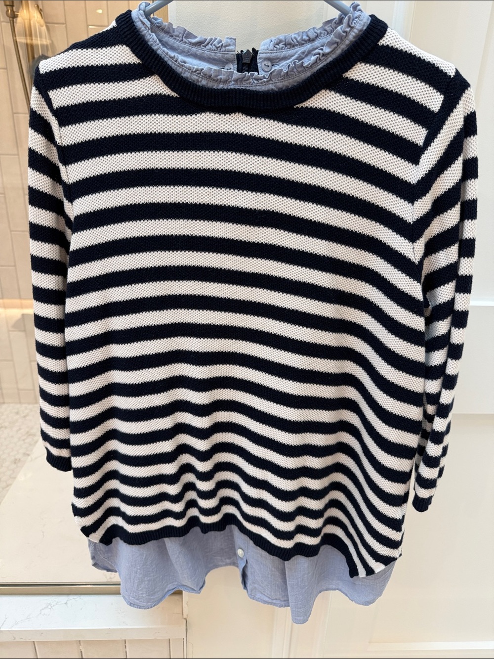 Seraphine Navy and White Striped Crewneck Sweater
